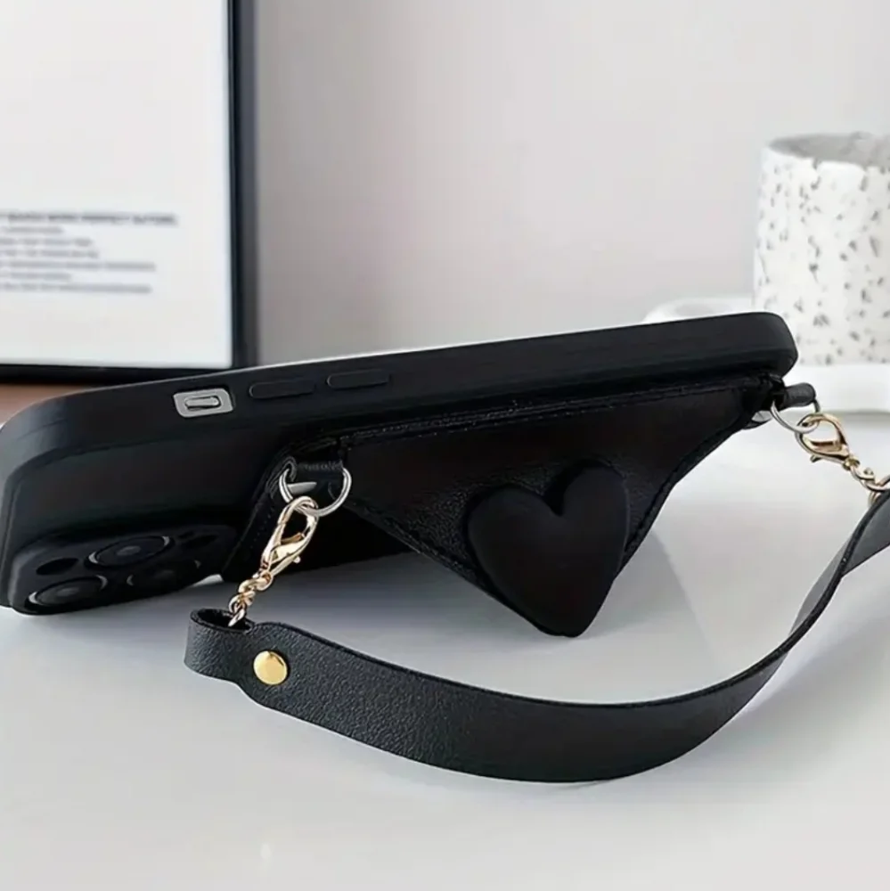 NEW Apple IPhone 15 Pro Max crossbody 3D love heart faux leather Phone case